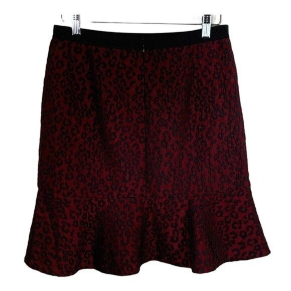 Ann Taylor Skirt Womens Size 6 Red Black Leopard Flounce Peplum Work Mini - Picture 5 of 9